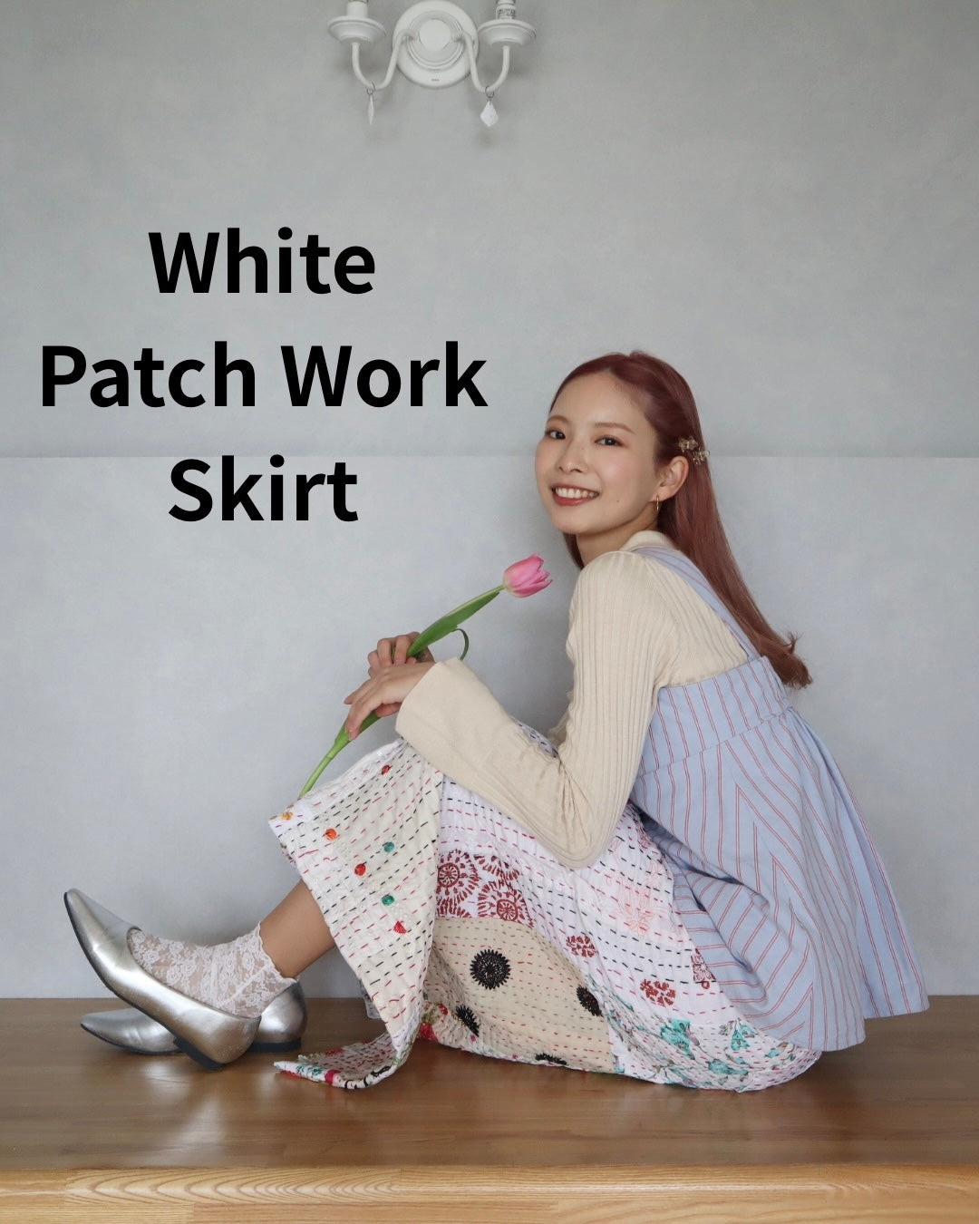 White パッチワークスカート
