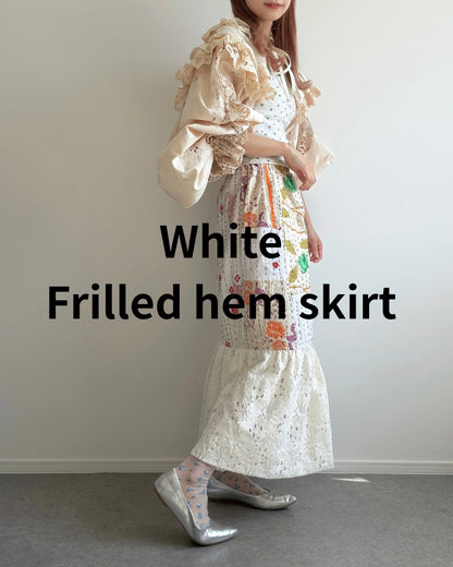 White 裾フリルスカート