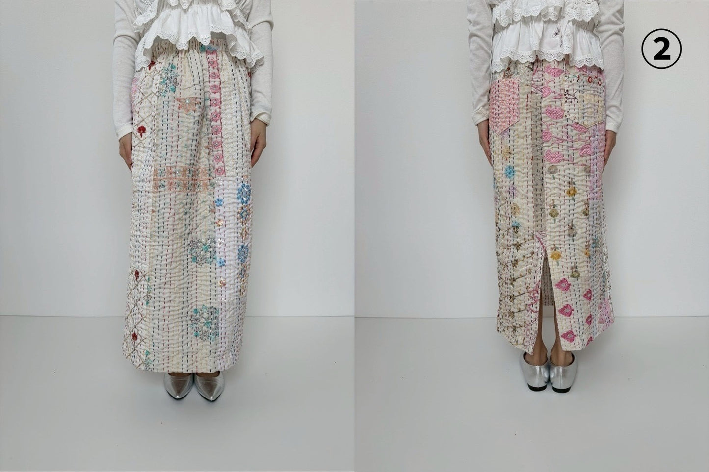 White パッチワークスカート